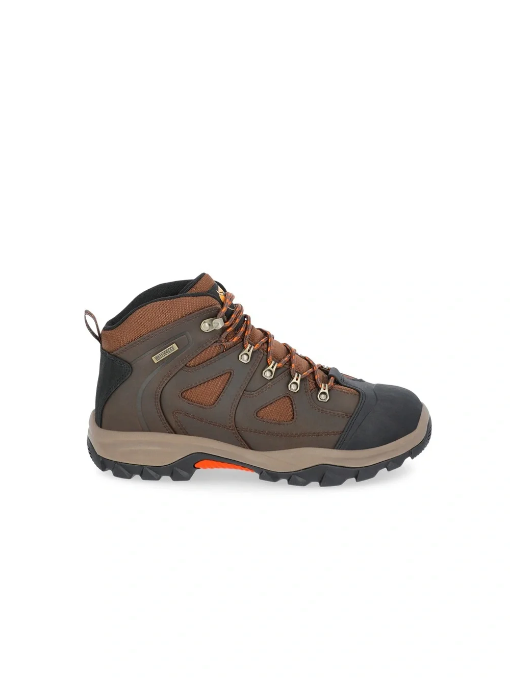 Brahma Brown and Black Waterproof Hiking Boot with Orange Accents